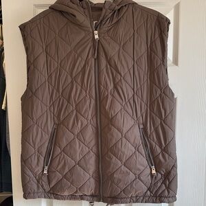 Brown Quilted Hooded Vest